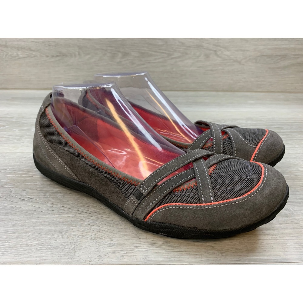 Clarks Privo Brown Suede Mesh Ballet Flats Sporty Slip On Women's 10 Shoes